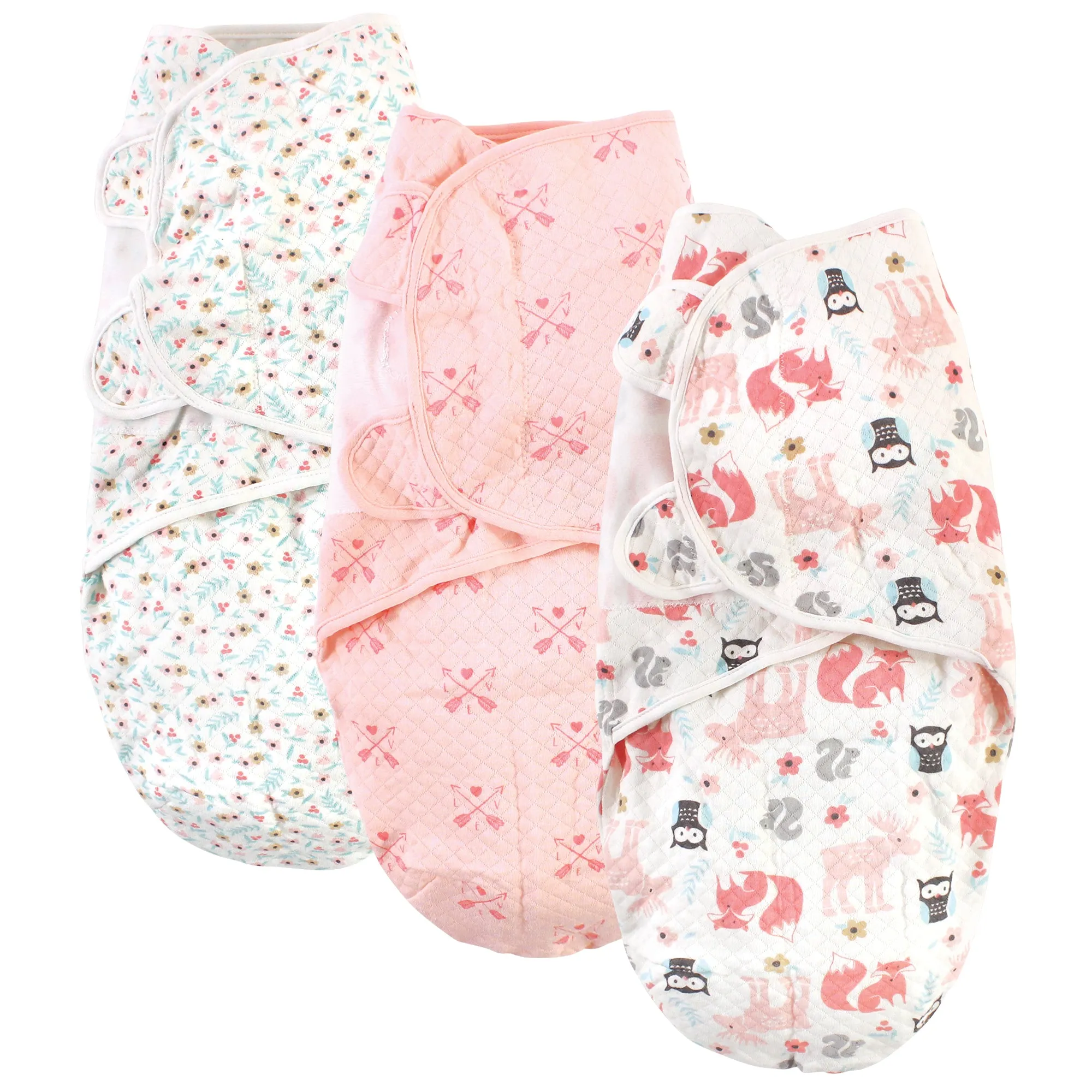 Hudson Baby Quilted Cotton Swaddle Wrap 3pk, Girl Forest