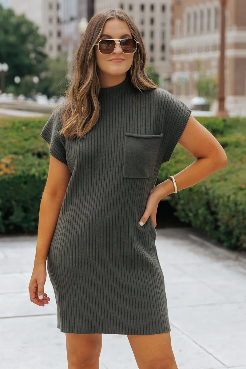 Hunter Green Mock Neck Sweater Dress - FINAL SALE