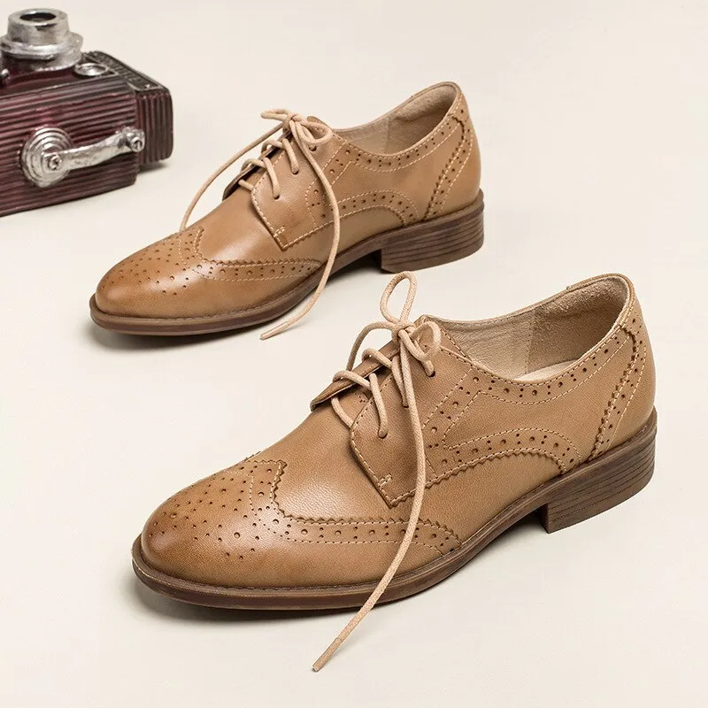 Jane - Earth-tone Tricolor Leather Oxford Shoes for Women