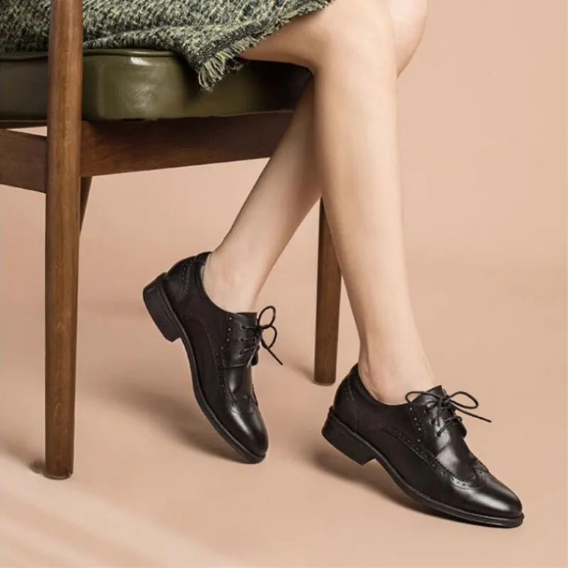 Jane - Earth-tone Tricolor Leather Oxford Shoes for Women