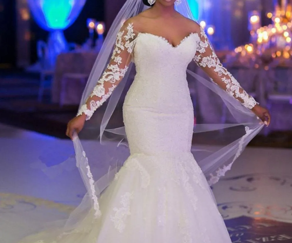 Long Sleeves Mermaid Lace Wedding Dress at Bling Brides Bouquet online Bridal Store