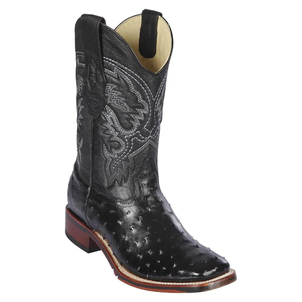 Los Altos Boots Mens #8260305 Wide Square Toe | Genuine Ostrich Leather Boots | Color Black