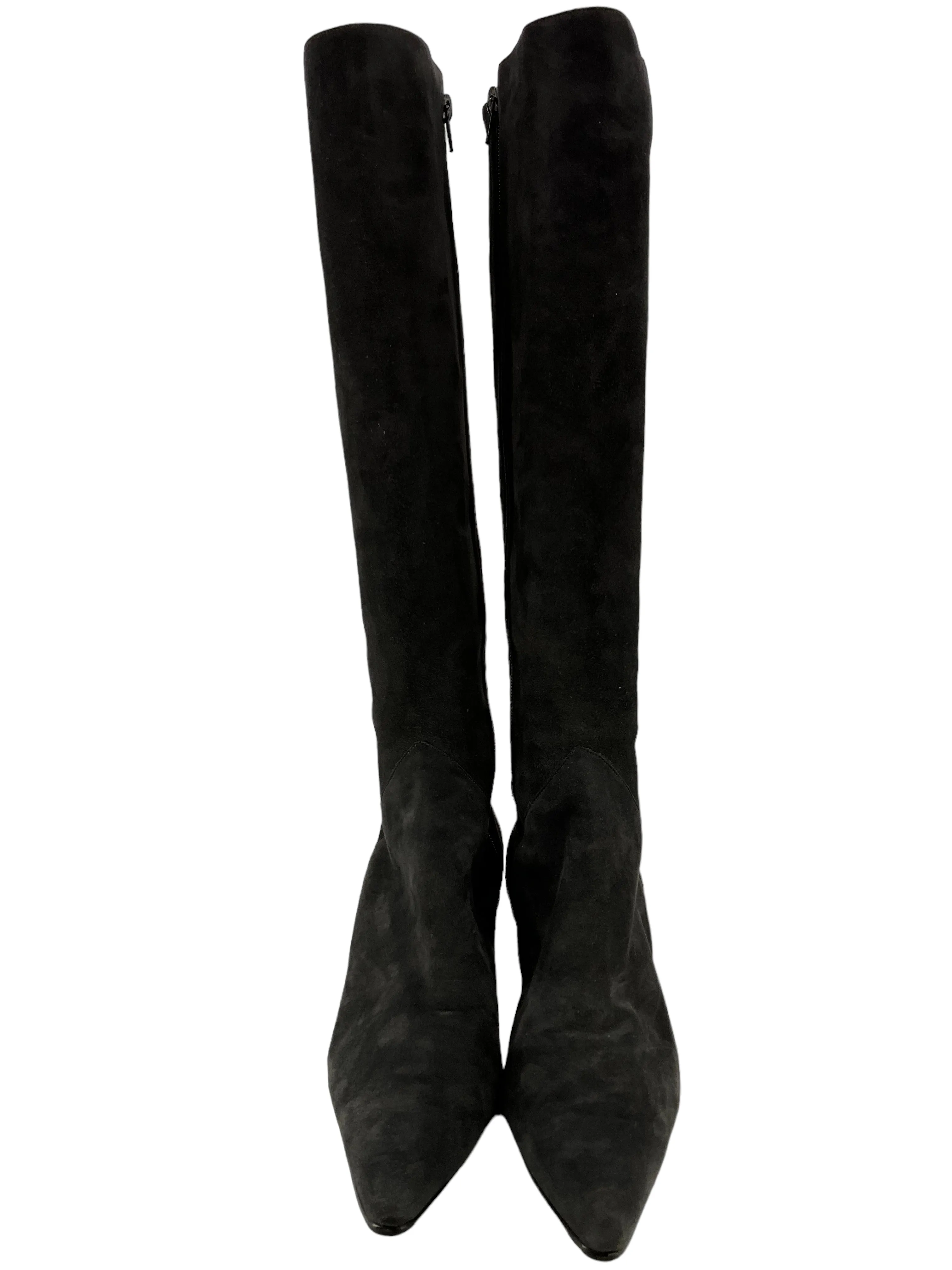 Manolo Blahnik Gray Suede Knee High Pointed Boots Size 11