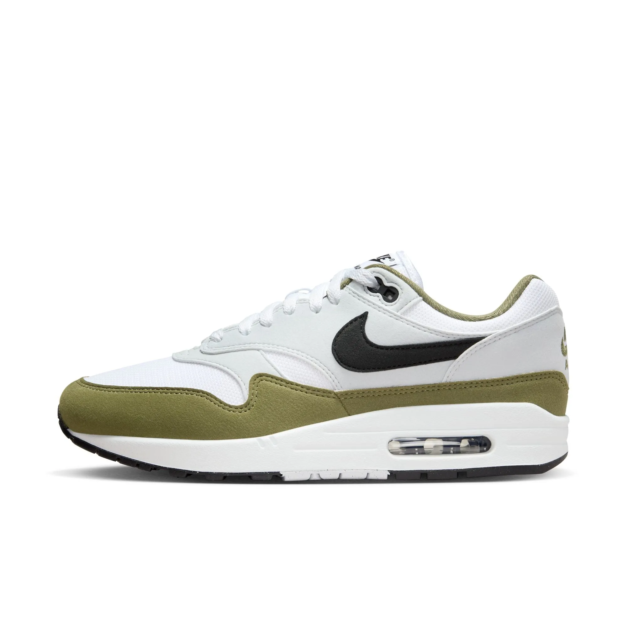 Men's Nike Air Max 1-WHITE/BLACK-PURE PLATINUM-MEDIUM OLIVE