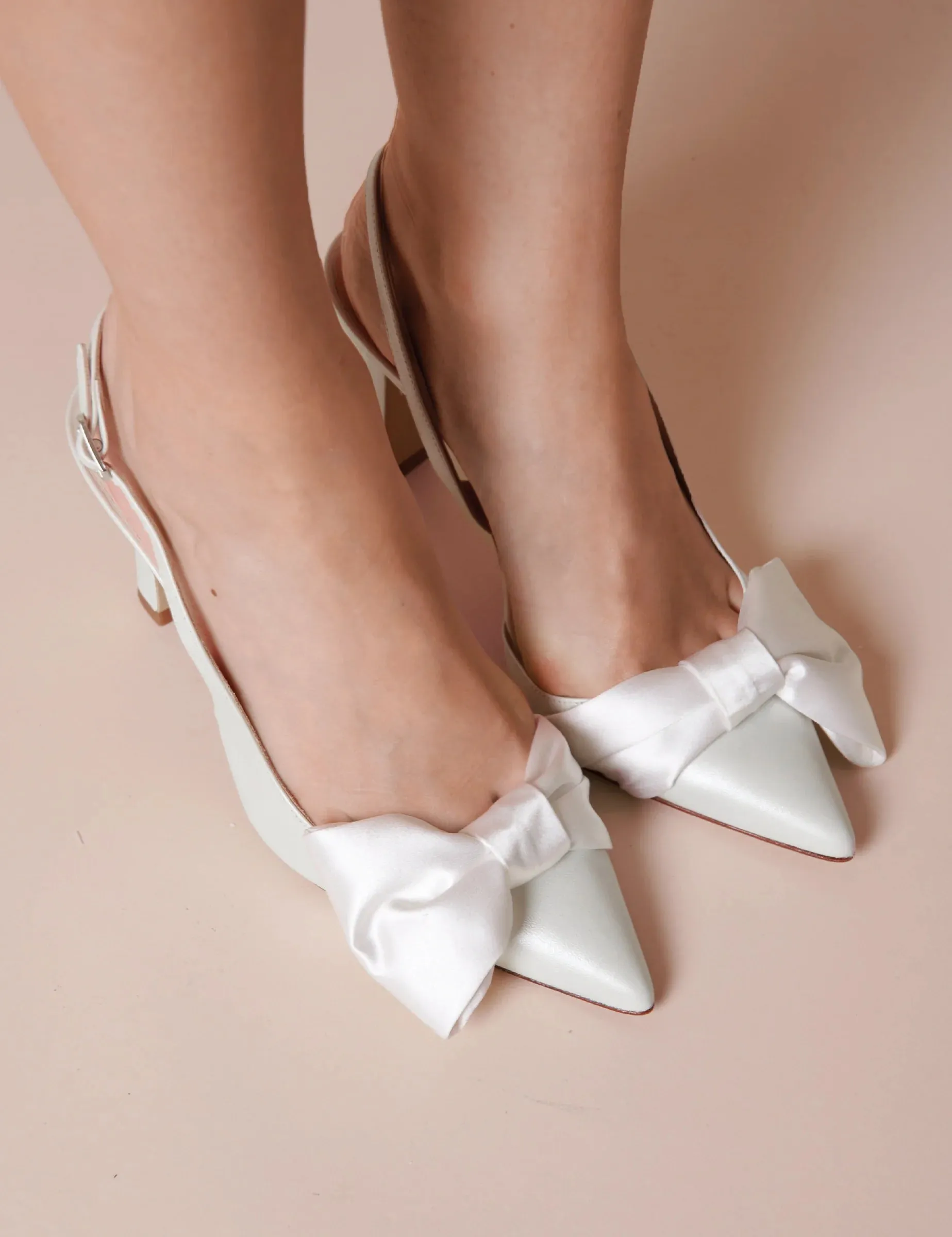 Mia Pearl - Satin Bow Slingback Pointed Toe Bridal Heel