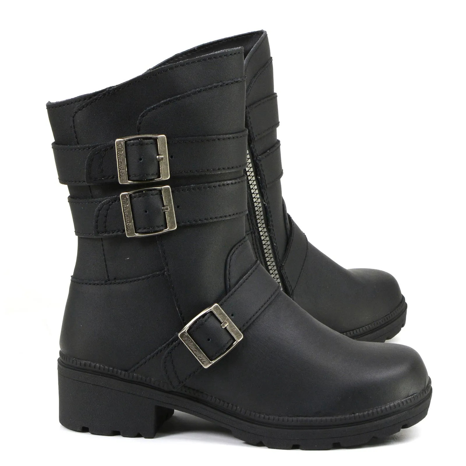 Milwaukee Motorcycle Clothing Company MB253 Cameo Leather Women's Black Motorcycle Boots