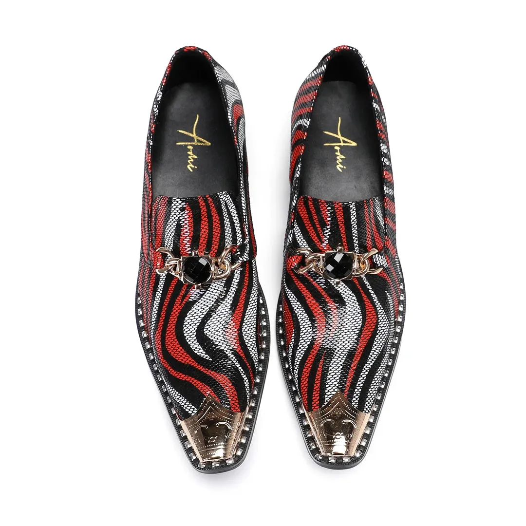 Multicolor Stripe Genuine Leather Loafers