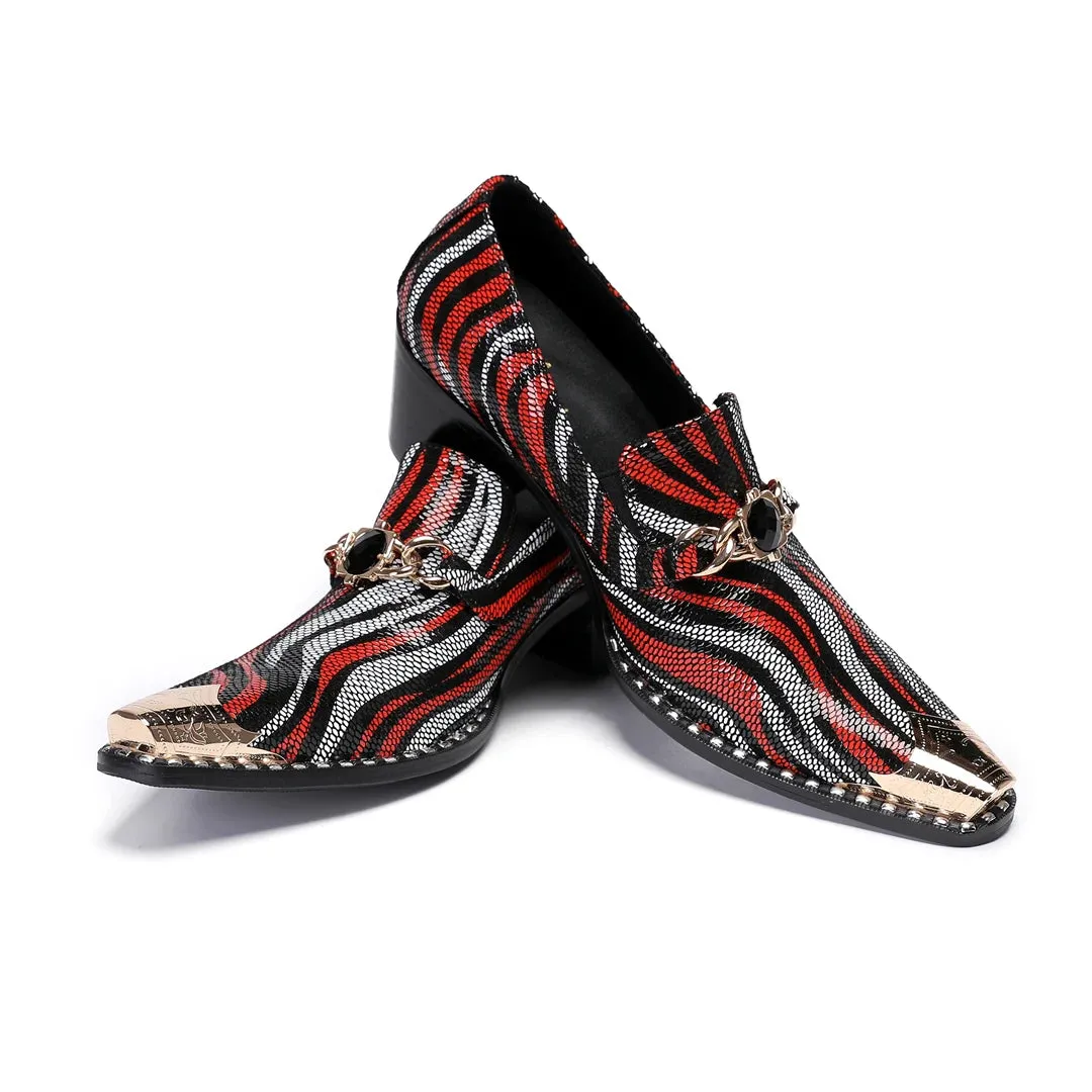 Multicolor Stripe Genuine Leather Loafers