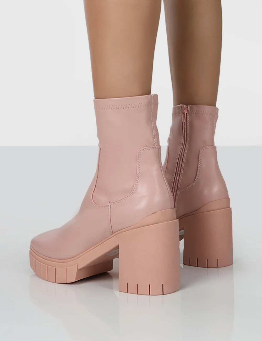 Obstacle Pink Platform Chunky Heeled Ankle Boots