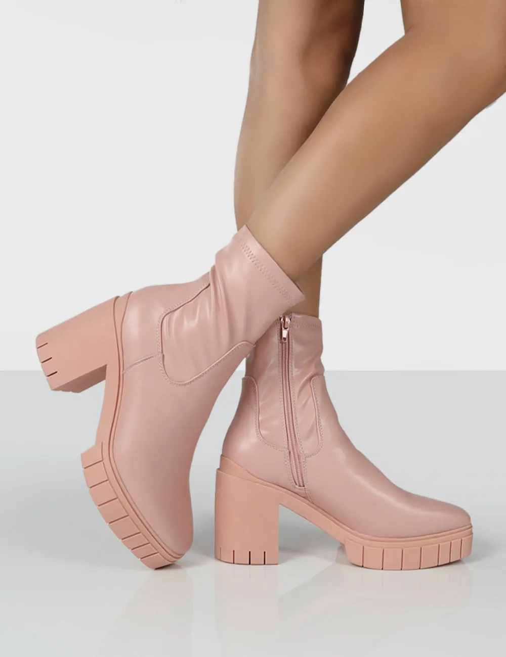 Obstacle Pink Platform Chunky Heeled Ankle Boots