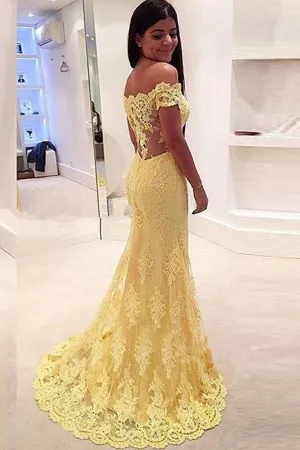 Off-the-Shoulder Mermaid  Lace Court Train Prom Dresses Evening Dresses PG330