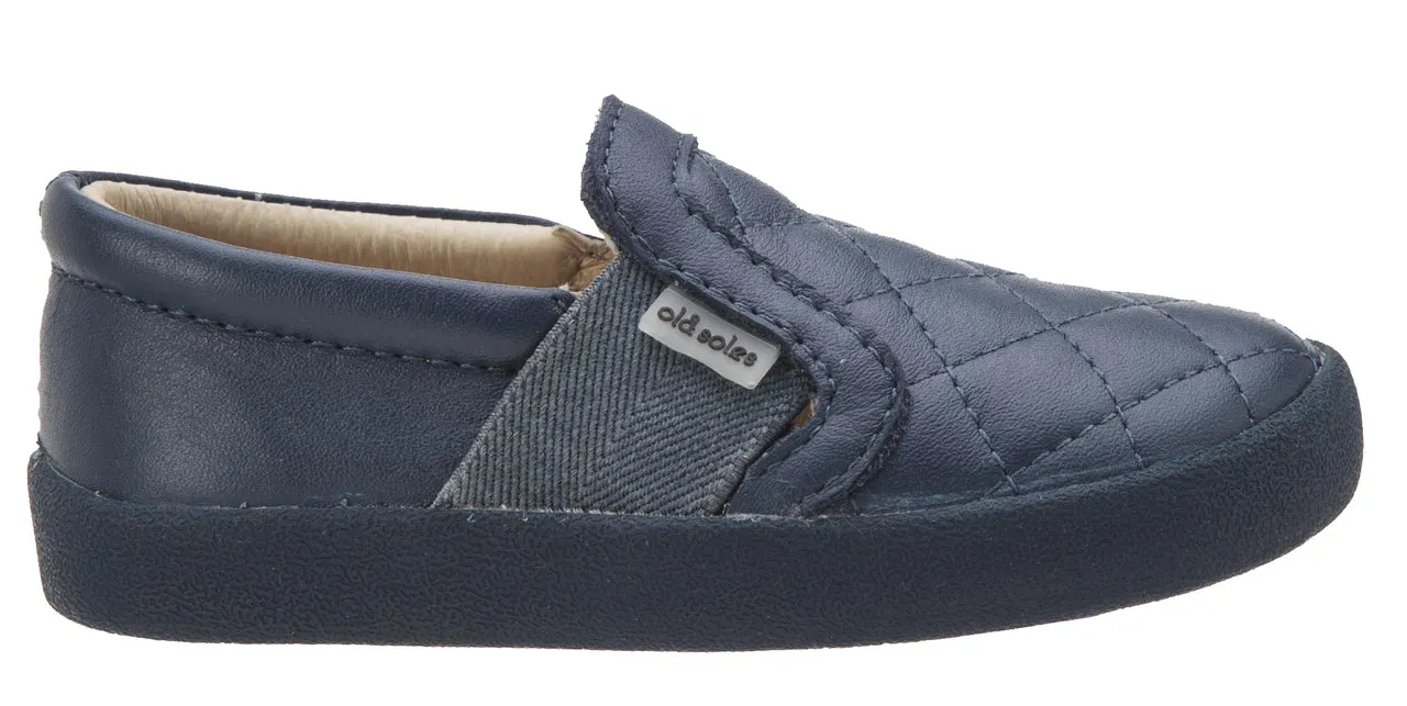 Old Soles Girl's and Boy's My Quilt Navy Stitch Elastic Band Leather Slip On Loafer Sneaker