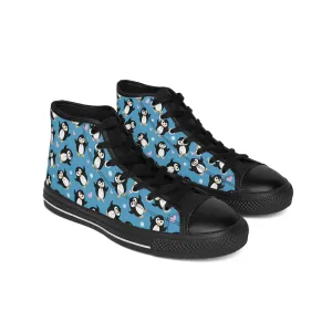 Penguins Blue Background Women's Classic Sneakers