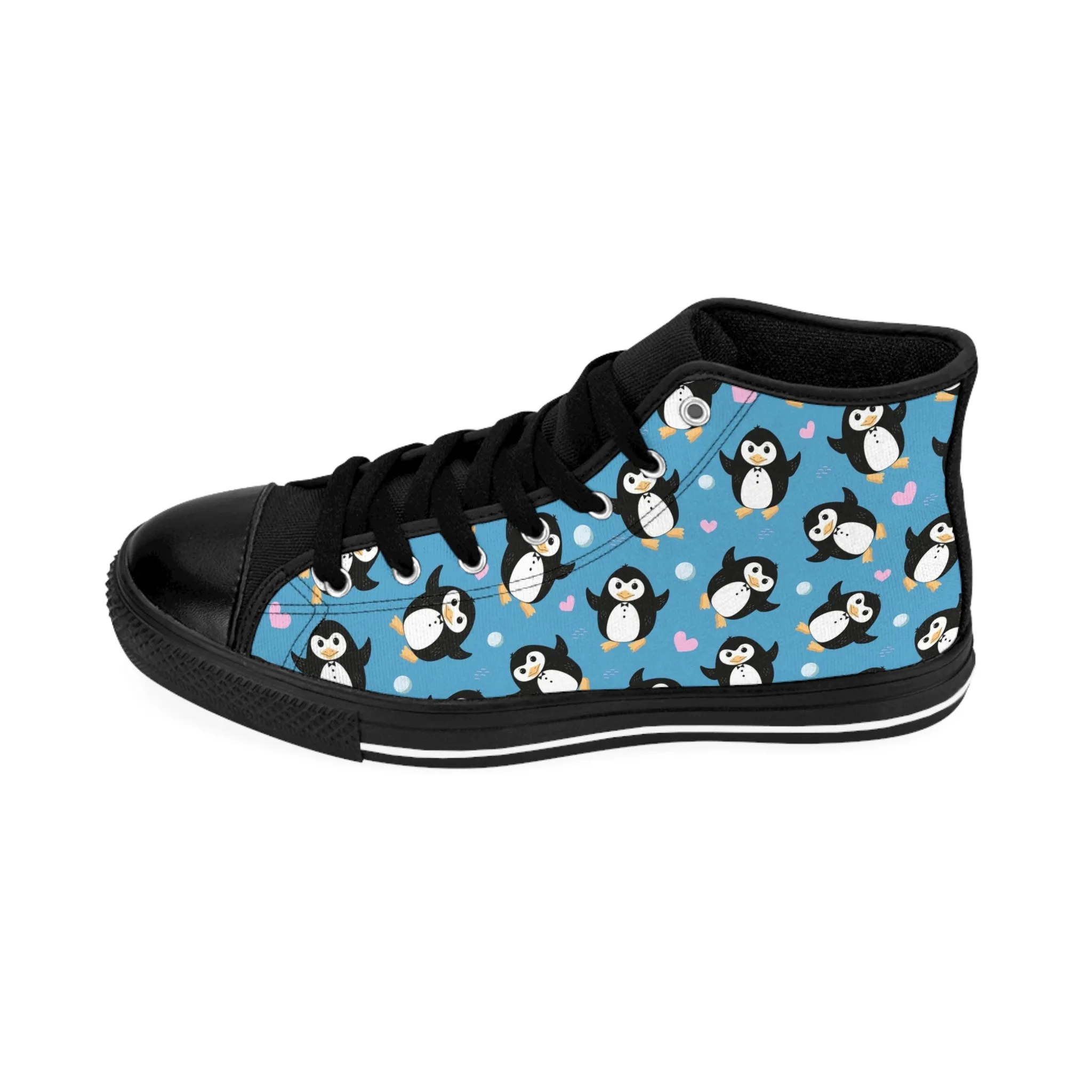 Penguins Blue Background Women's Classic Sneakers