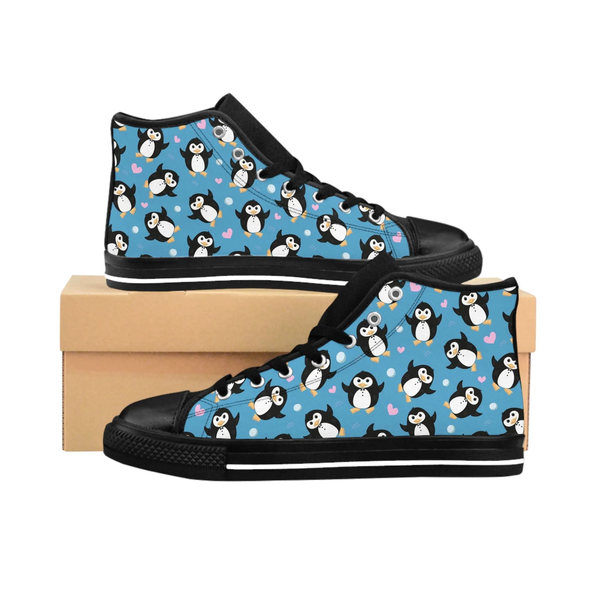 Penguins Blue Background Women's Classic Sneakers