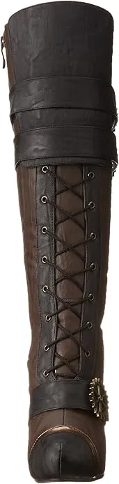 Quinley-420 Faux Leather Steampunk Knee Boots