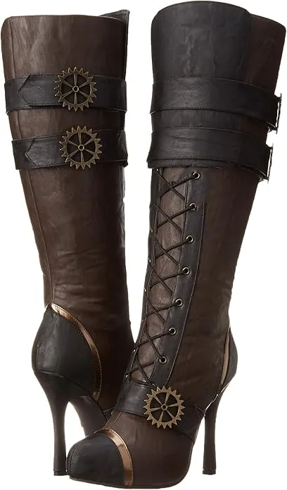 Quinley-420 Faux Leather Steampunk Knee Boots