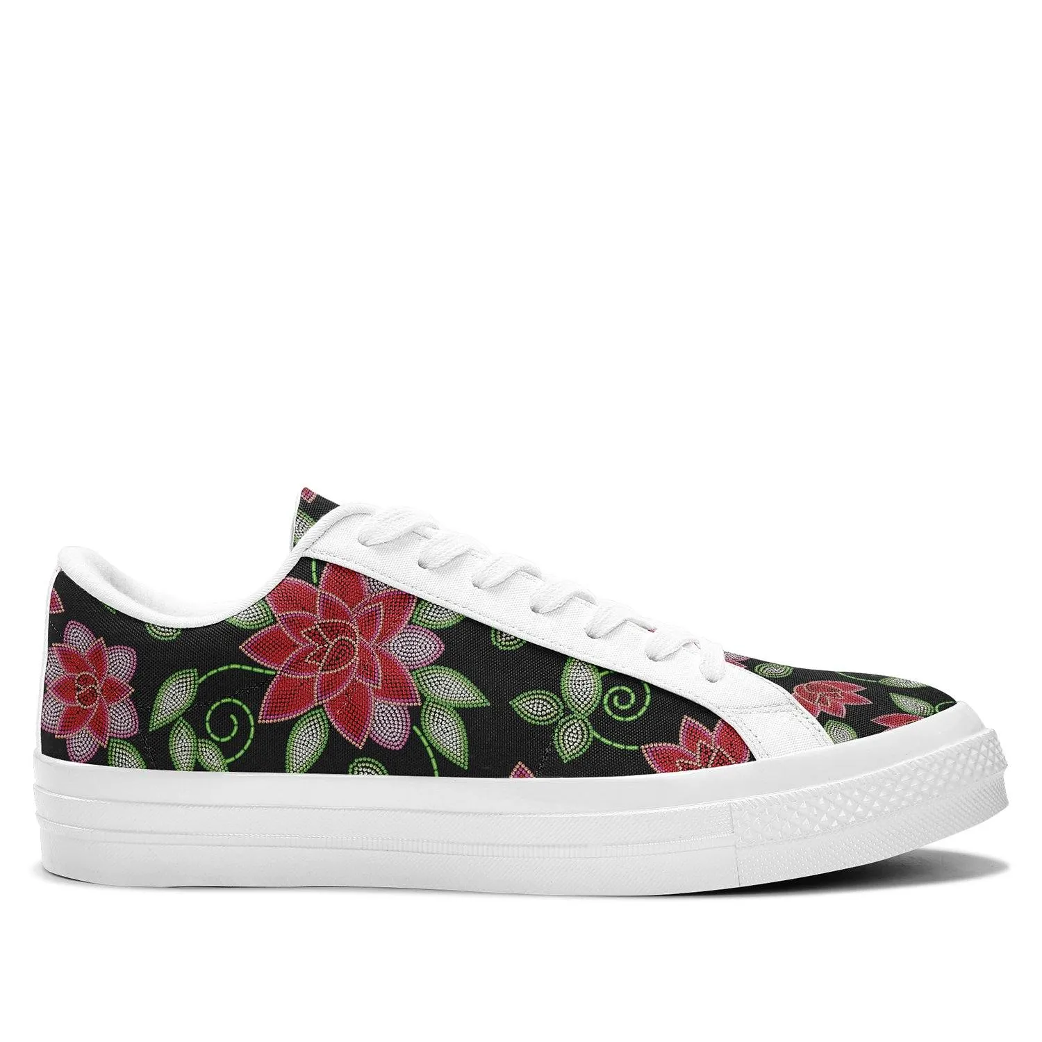 Red Beaded Rose Aapisi Low Top Canvas Shoes White Sole