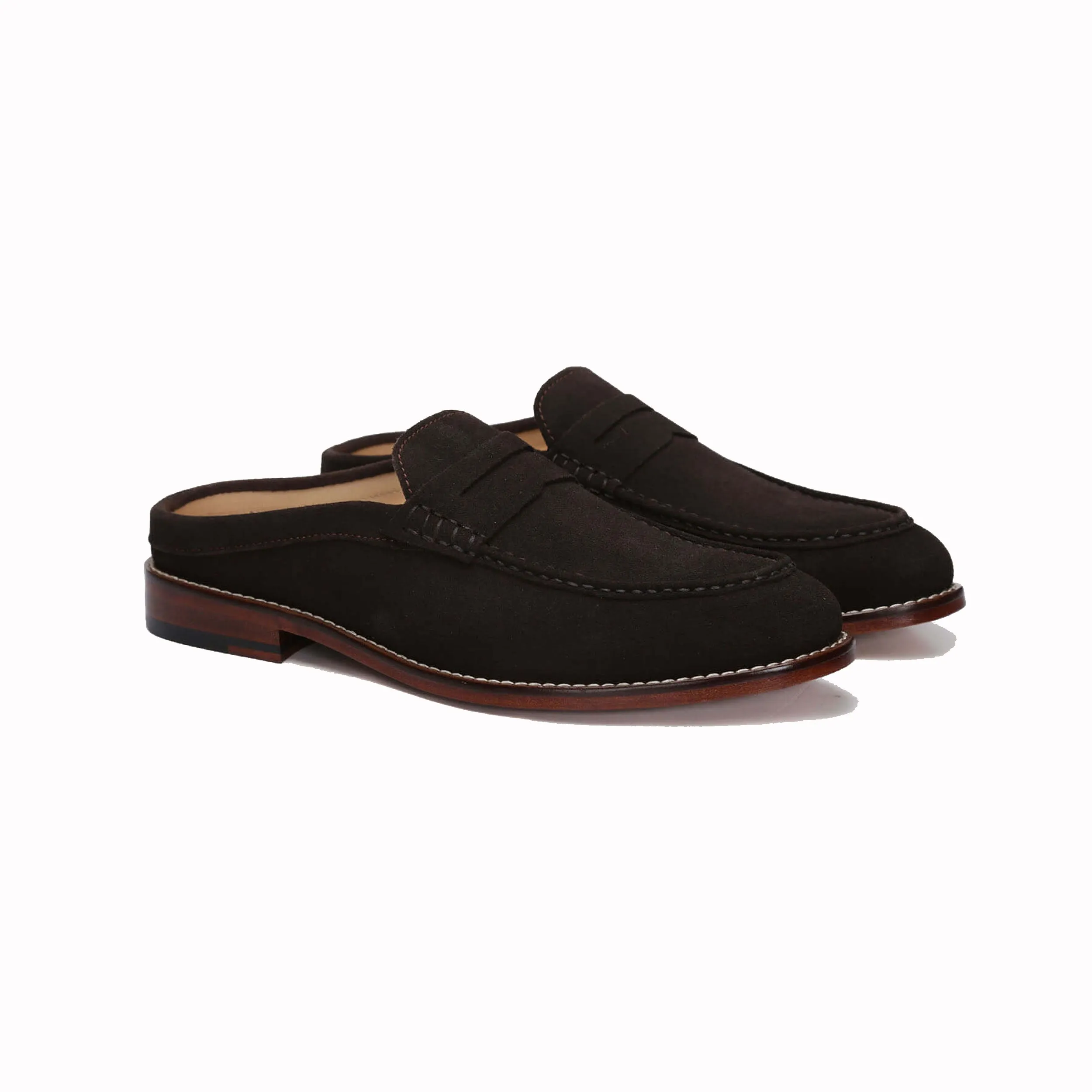 Reggie Backless Leather Loafers Dark Brown