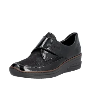 Rieker 487C0-00 Ladies Black Leather Touch Fastening Shoes