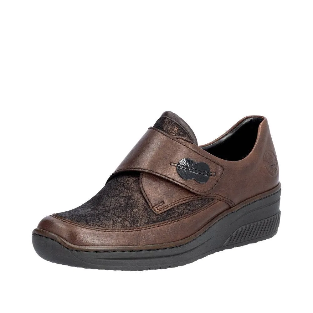 Rieker 487C0-25 Ladies Brown Leather Touch Fastening Shoes