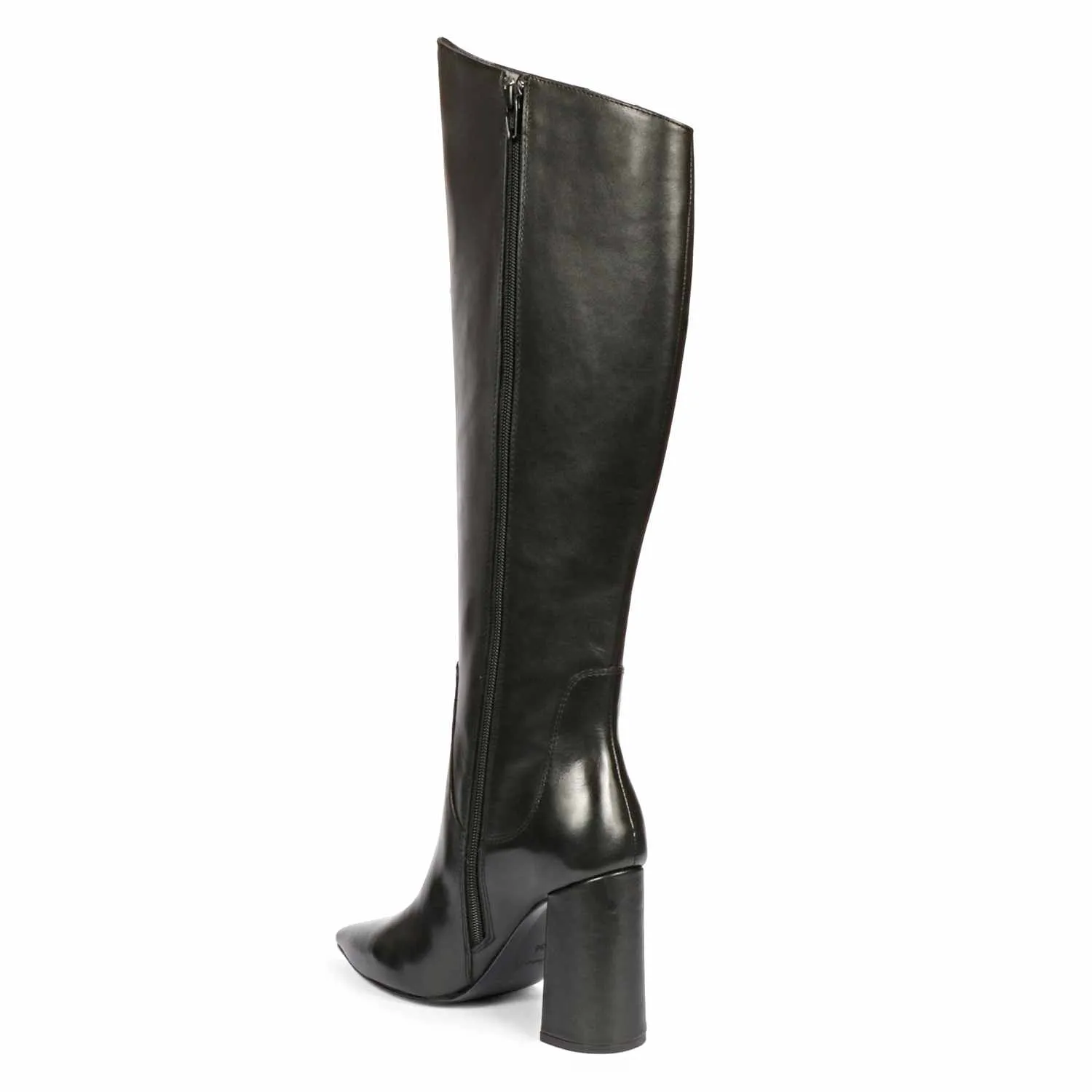 Saint Celia Black Leather Block Heel Long Boots