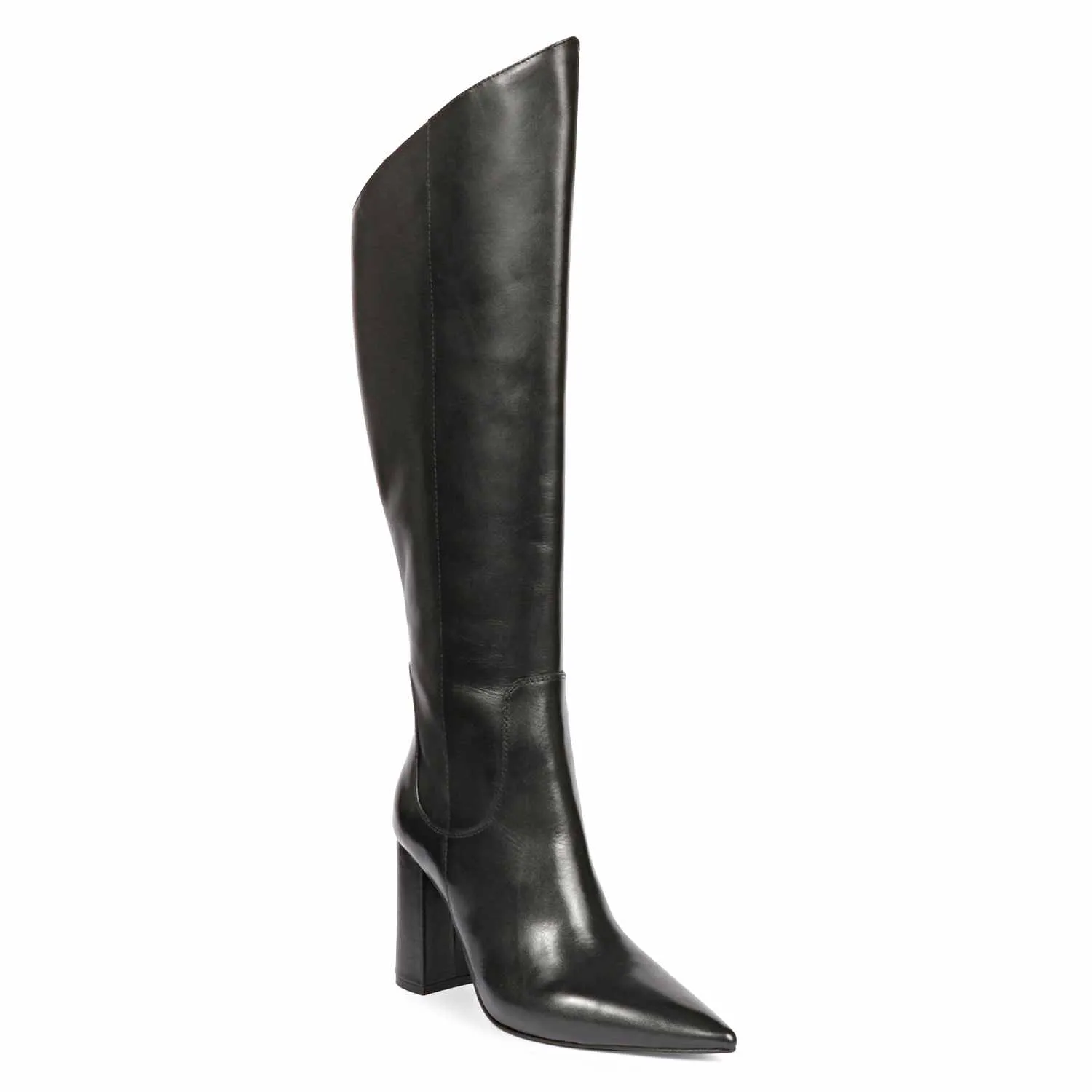 Saint Celia Black Leather Block Heel Long Boots