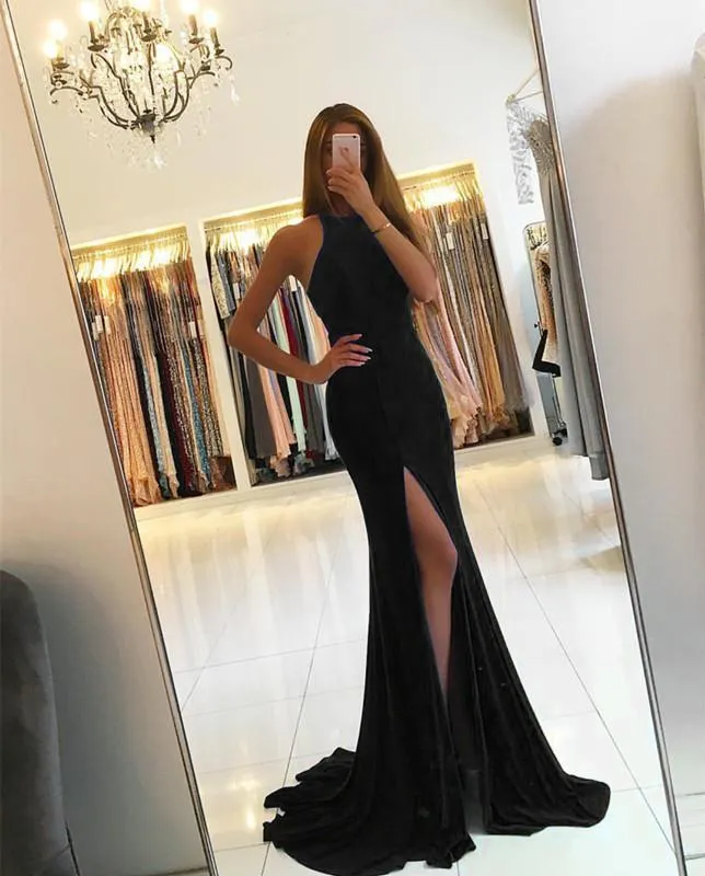 Sexy Mermaid Backless Prom Gowns Split Evening Dress