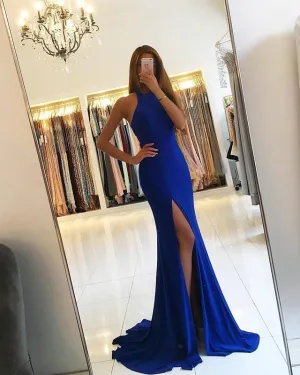 Sexy Mermaid Backless Prom Gowns Split Evening Dress