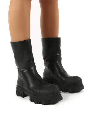 Showdown Black Calf High Chunky Sole Boots