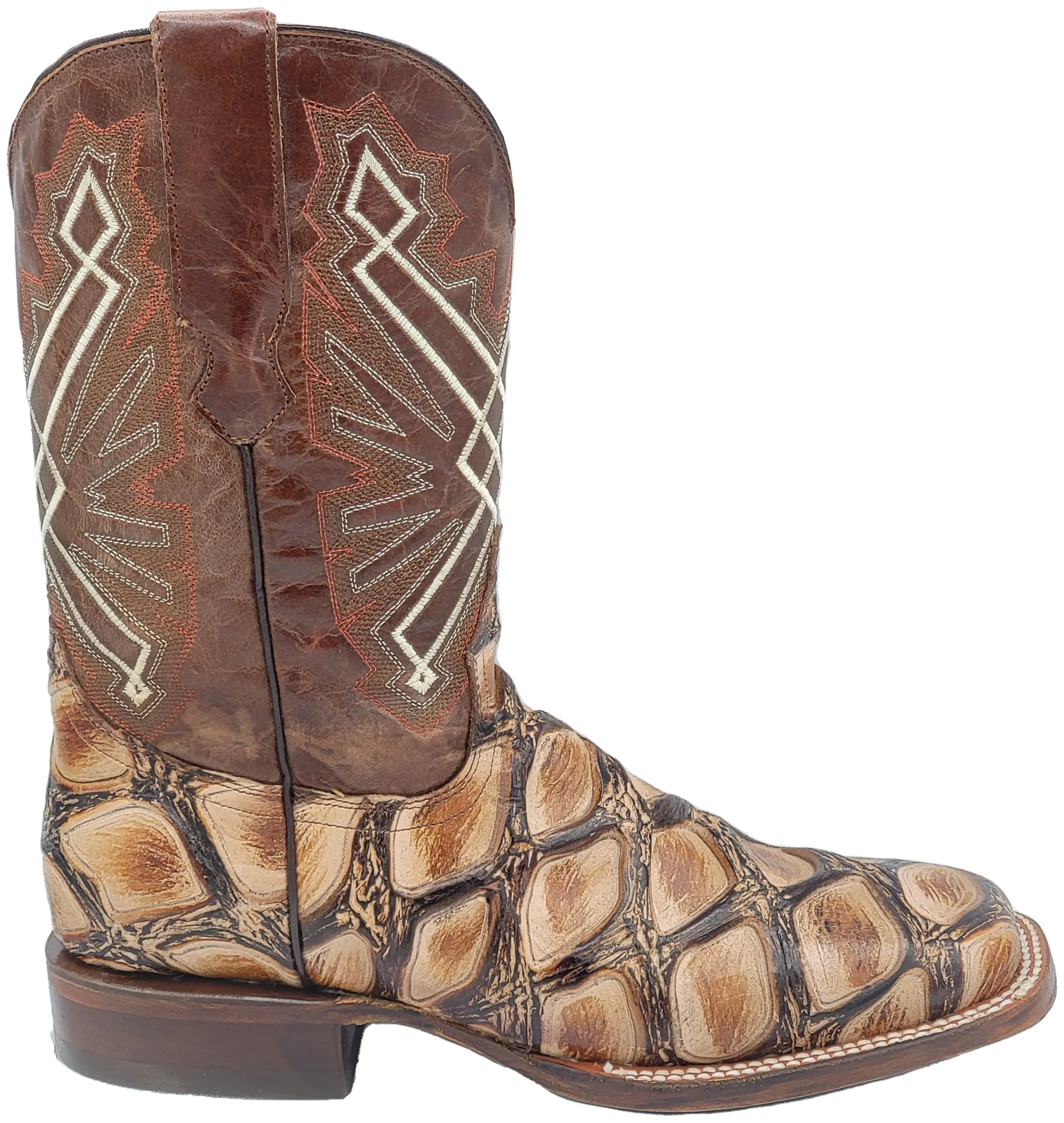 Silverton Pirarucu Print Leather Wide Square Toe Boots (Beige)