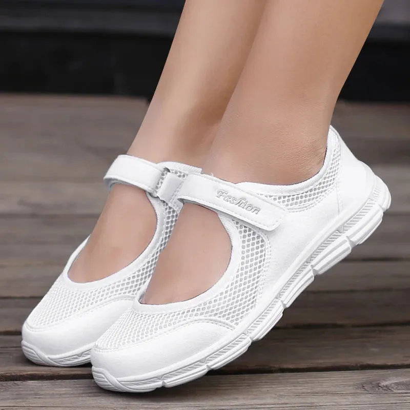 Summer Women Casual Shoes Soft Portable Sneakers Walking Shoes Flat Soles for Women Breathable Slip on White Shoes