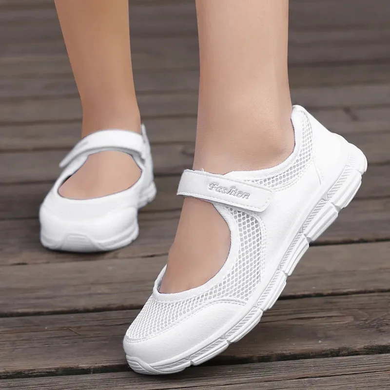 Summer Women Casual Shoes Soft Portable Sneakers Walking Shoes Flat Soles for Women Breathable Slip on White Shoes