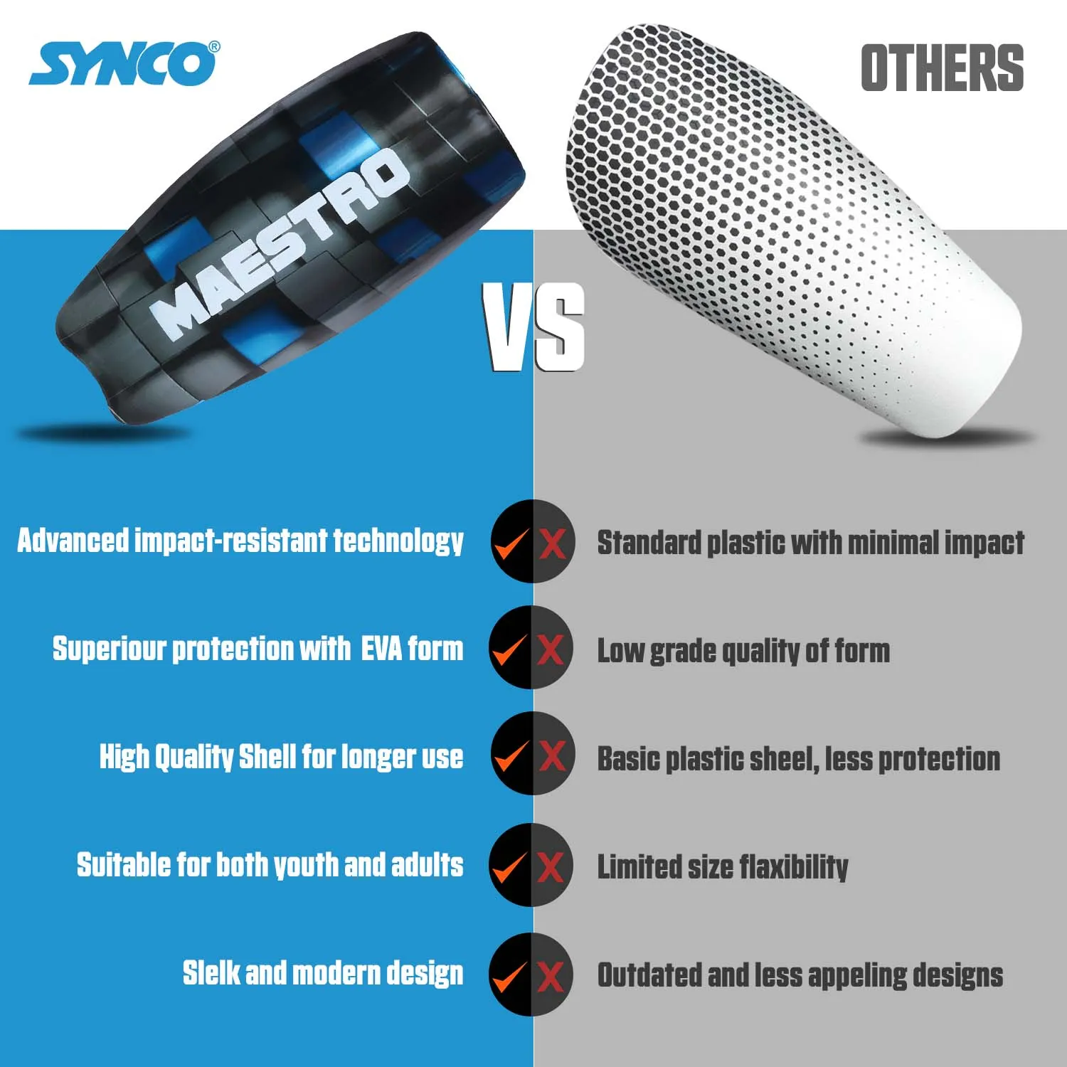 Synco Maestro Shin Guard For Football | Slipin Shin Guard For Extra Protection and Comfort | Football Shin Guards For Youth and Adults | Shin Guard For Football Training & Matches | Medium Size