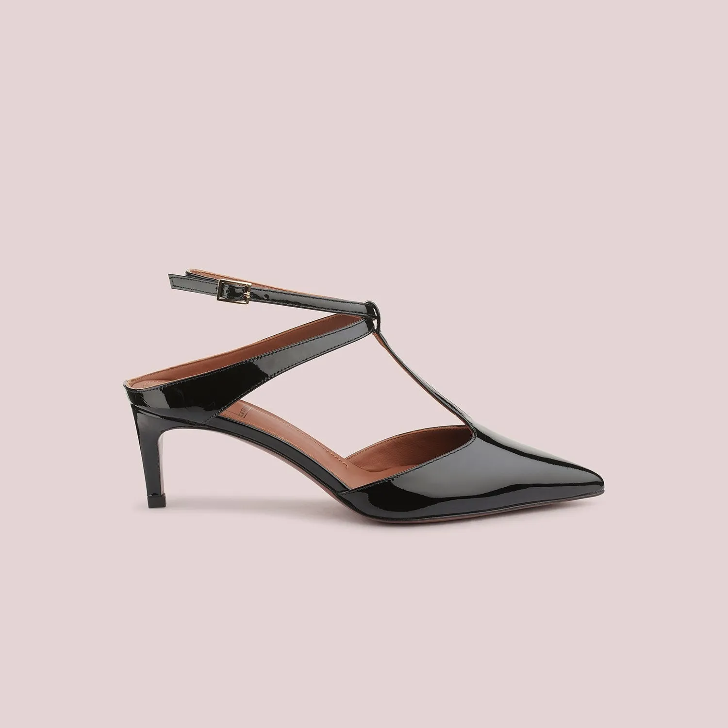 T-Bar Court Shoes In Black Patent Leather