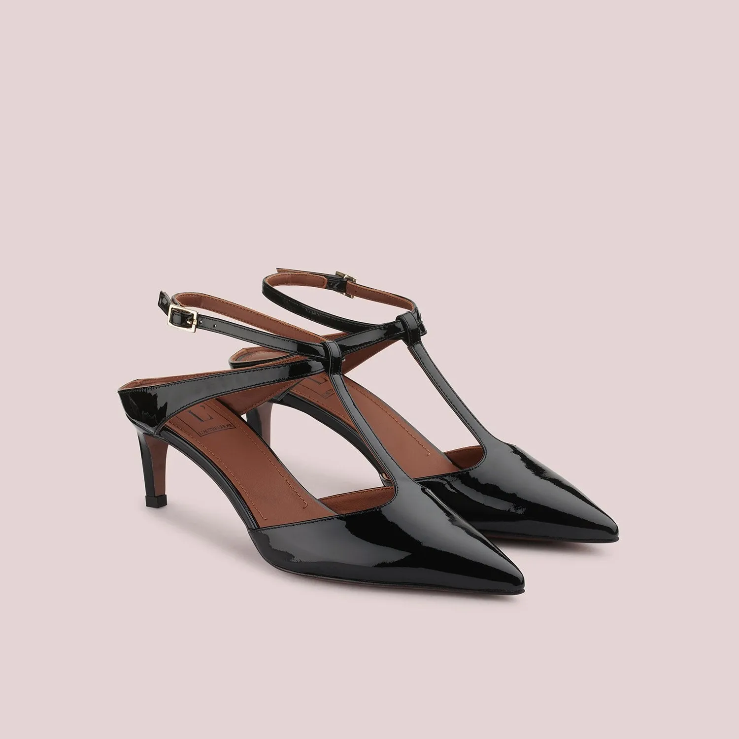 T-Bar Court Shoes In Black Patent Leather