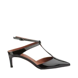 T-Bar Court Shoes In Black Patent Leather