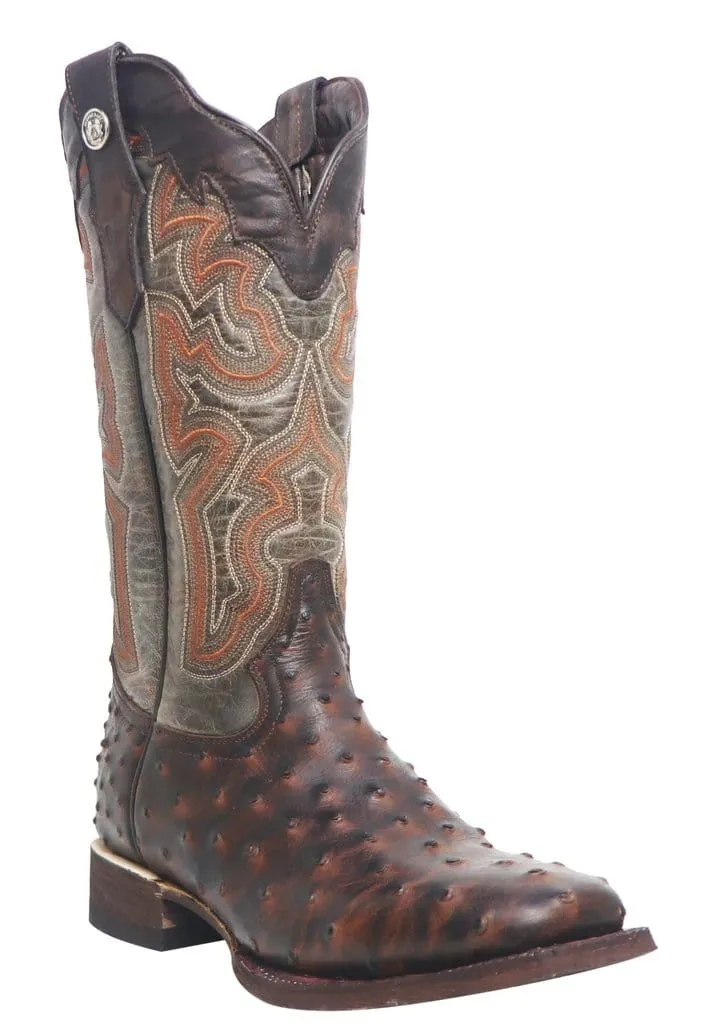 Tanner Mark Women's 'Brooke' Ostrich Print Square Toe Boots Chocolate TML205526