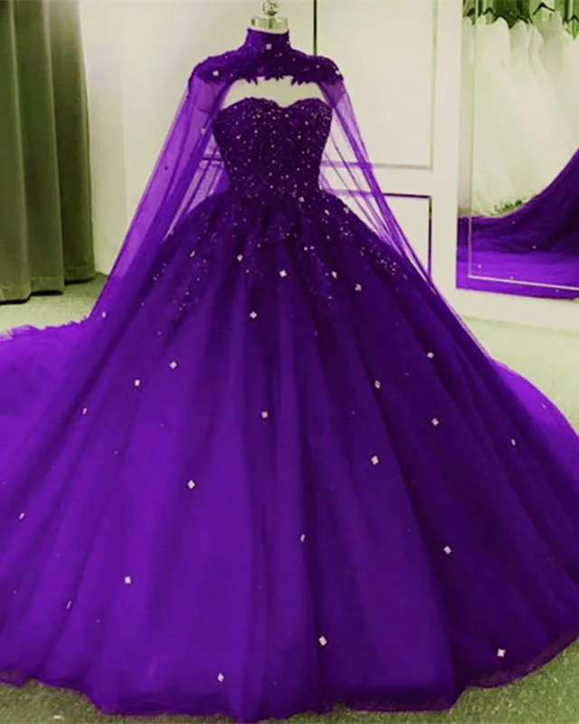 Tulle Ball Gown Quinceanera Dresses With Cape