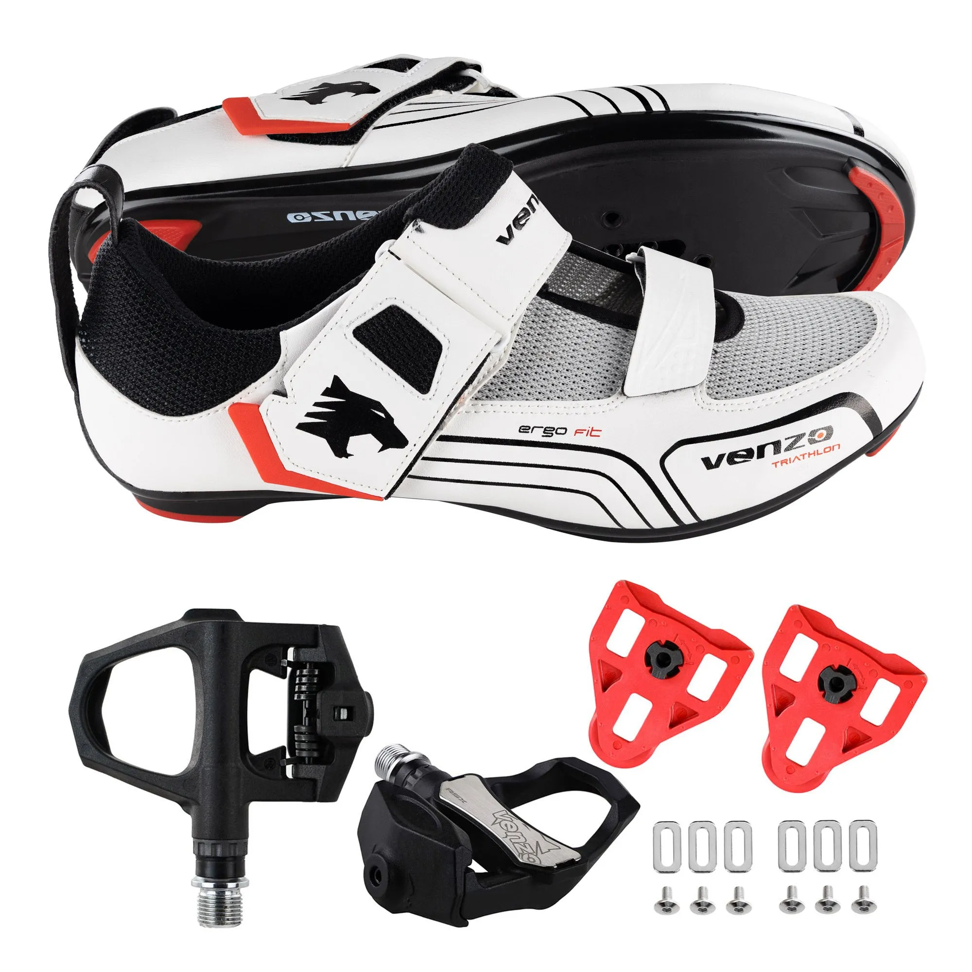 Venzo Bicycle Men’s Road Cycling Triathlon Shoes - w/Clipless Sealed Bearing Look Delta Compatible Pedals & Cleats - Shoes Compatible w/ SPD, SPD-SL, Look KEO & Delta ARC, Crankbrother System