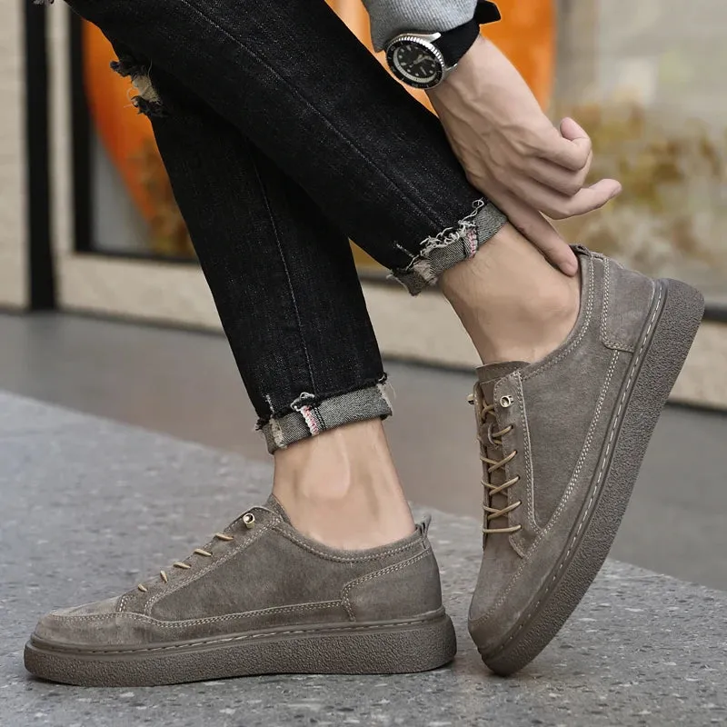 Wiaofellas Men High Quality Casual Shoes Fashion Men's Shoes Comfortable Thick Bottom Walking Mens Sneakers New Suede Leather Lace-Up Shoes