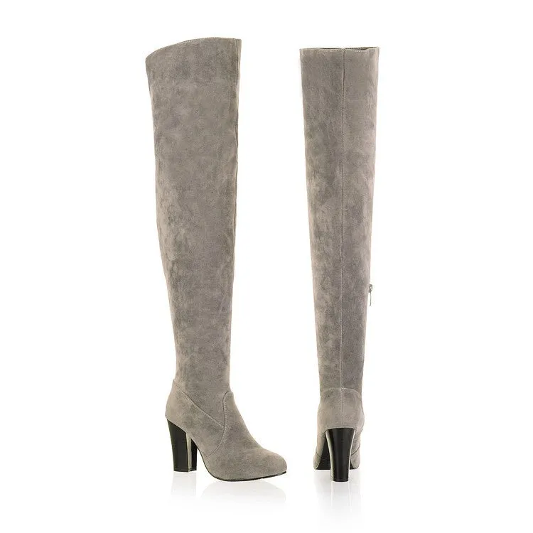 Women high heel solid color side zipper over the knee boots