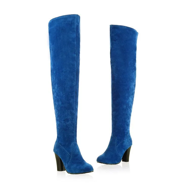 Women high heel solid color side zipper over the knee boots