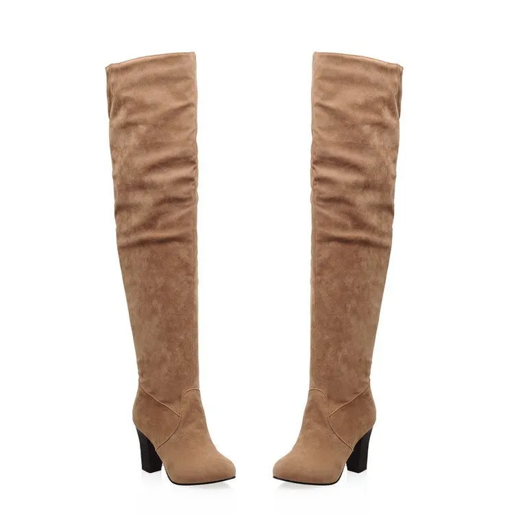 Women high heel solid color side zipper over the knee boots