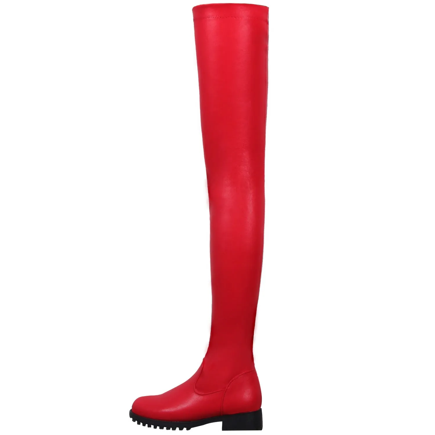 Women's Long Elastic Boots with Low Thick Heels